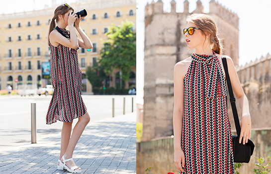 Vestido Trucco y sandalias blancas Mustang