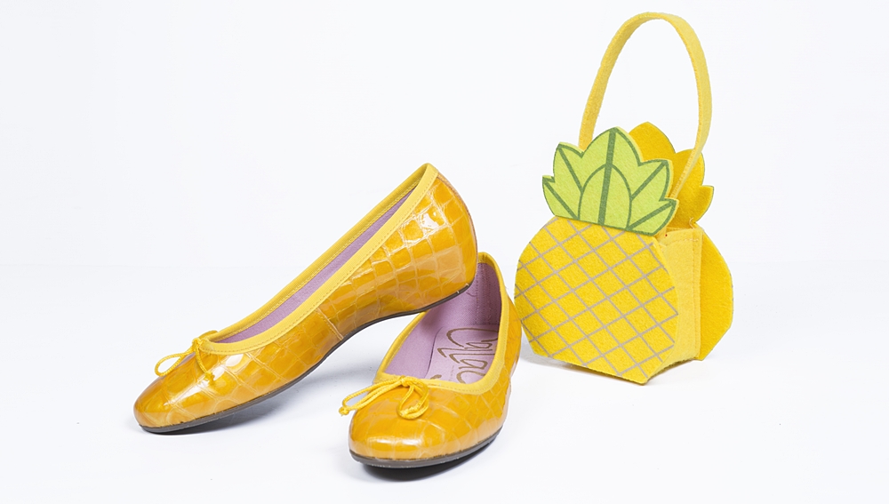 bodegón zapatos amarillo y piña
